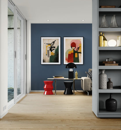 Ochre & Rouge Color-Block Matte Poster in Bauhaus-Inspired Design