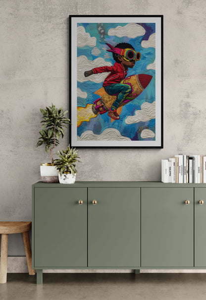 Rocket Dreams Patchwork-Inspired Matte Poster - Afrofuturist