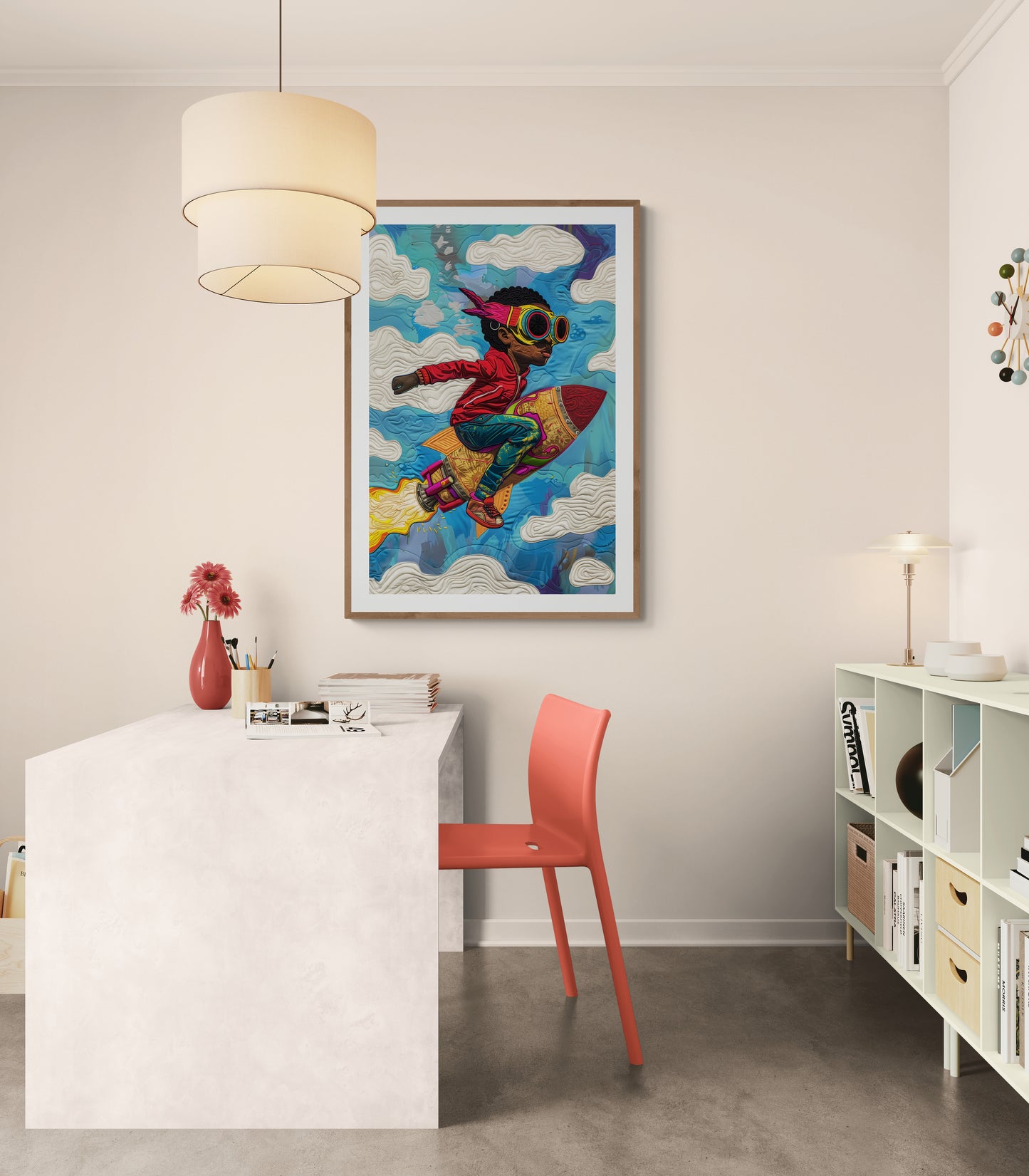 Rocket Dreams Patchwork-Inspired Matte Poster - Afrofuturist
