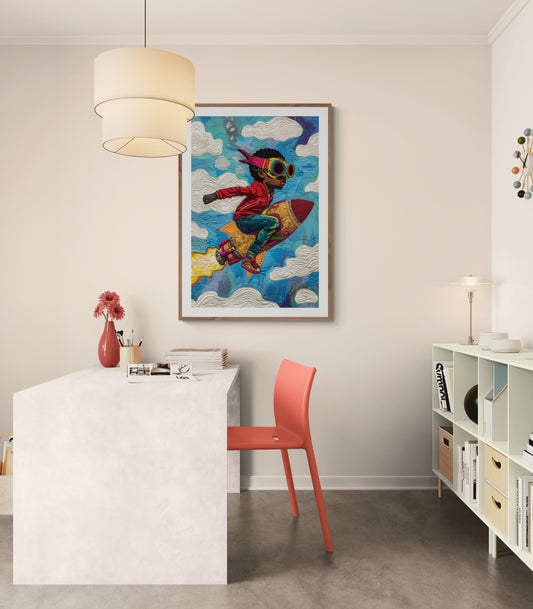 Rocket Dreams Patchwork-Inspired Matte Poster - Afrofuturist