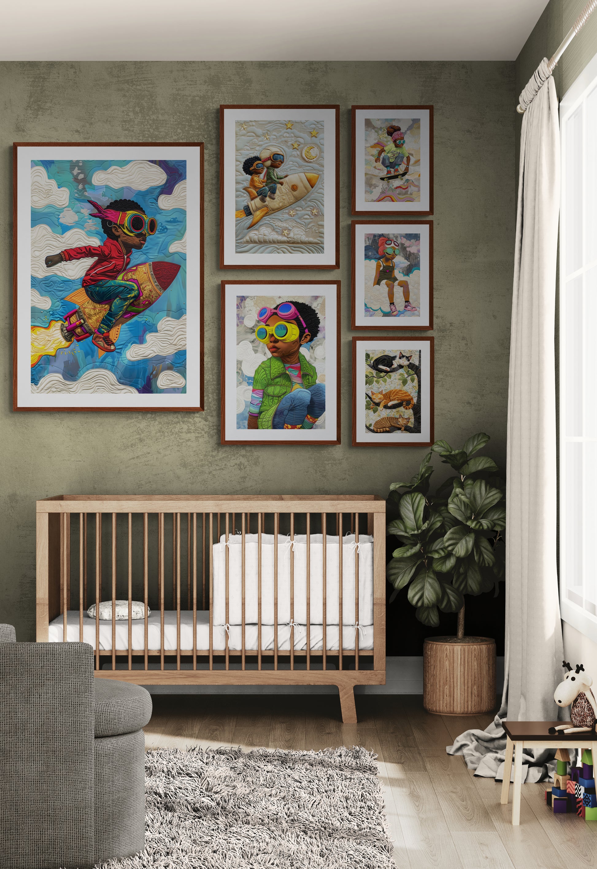 Rocket Dreams Patchwork-Inspired Matte Poster - Afrofuturist