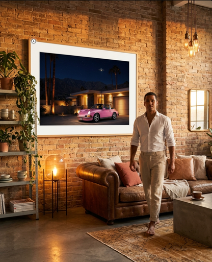 Pink Sports Car Pop-Art Matte Paper Poster - Mid-Century Modern