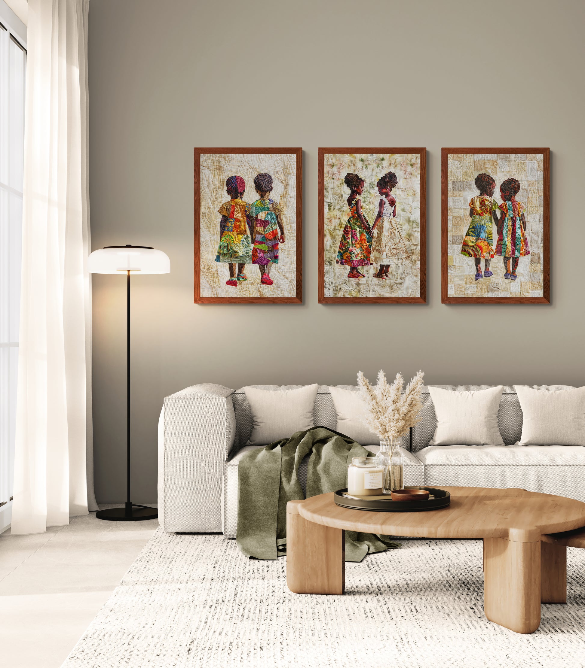 Sisterly Ties: Quilt-Inspired Matte Paper Poster in Bisa Butler Style