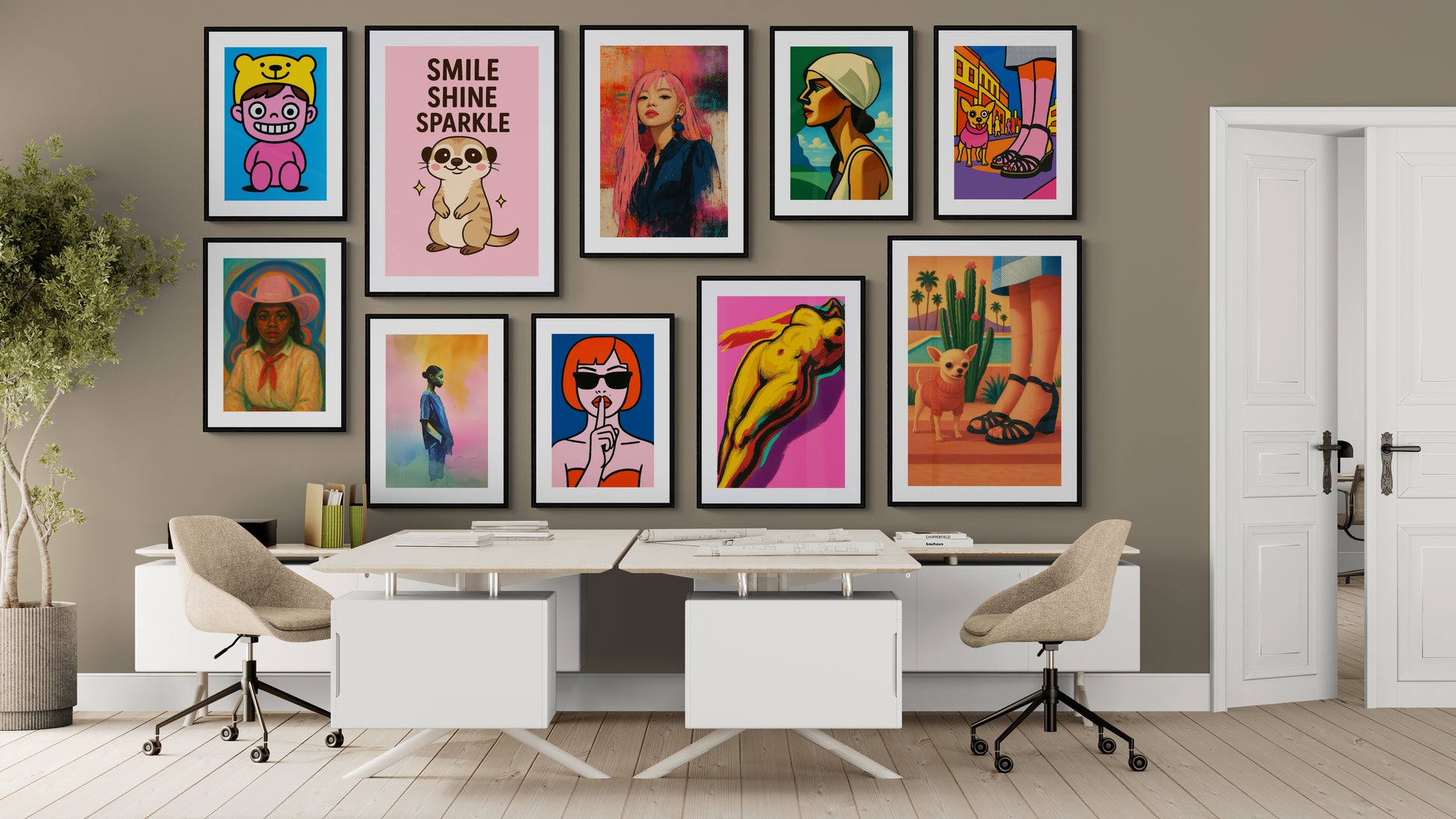 Palm Springs Pup Mid-Century Matte Paper Poster - Retro Travel Style