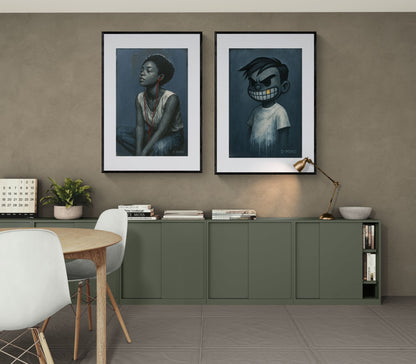 Soft Escape Matte Paper Poster Blue-Gray Portrait - Modern Realism