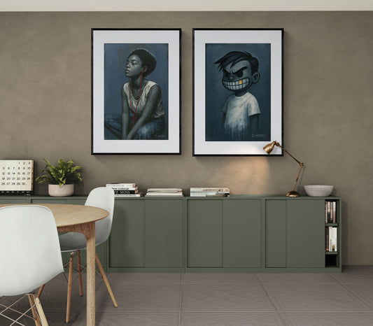 Soft Escape Matte Paper Poster Blue-Gray Portrait - Modern Realism