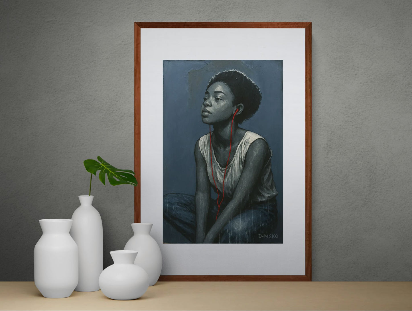 Soft Escape Matte Paper Poster Blue-Gray Portrait - Modern Realism