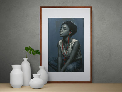 Soft Escape Matte Paper Poster Blue-Gray Portrait - Modern Realism