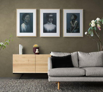 Soft Escape Matte Paper Poster Blue-Gray Portrait - Modern Realism