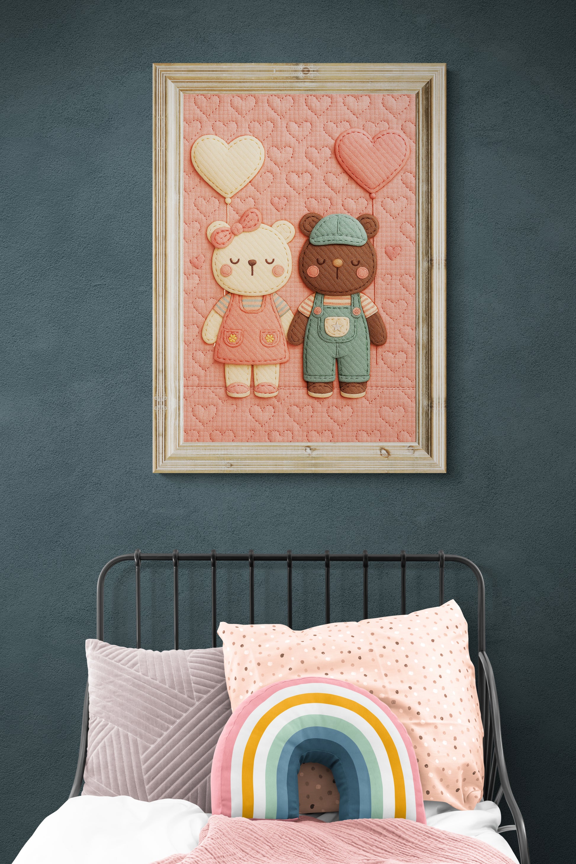 Soft Hearts & Furry Friends Appliqué-Inspired Matte Paper Poster
