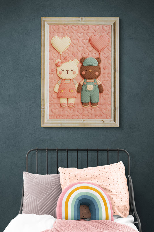 Soft Hearts & Furry Friends Appliqué-Inspired Matte Paper Poster