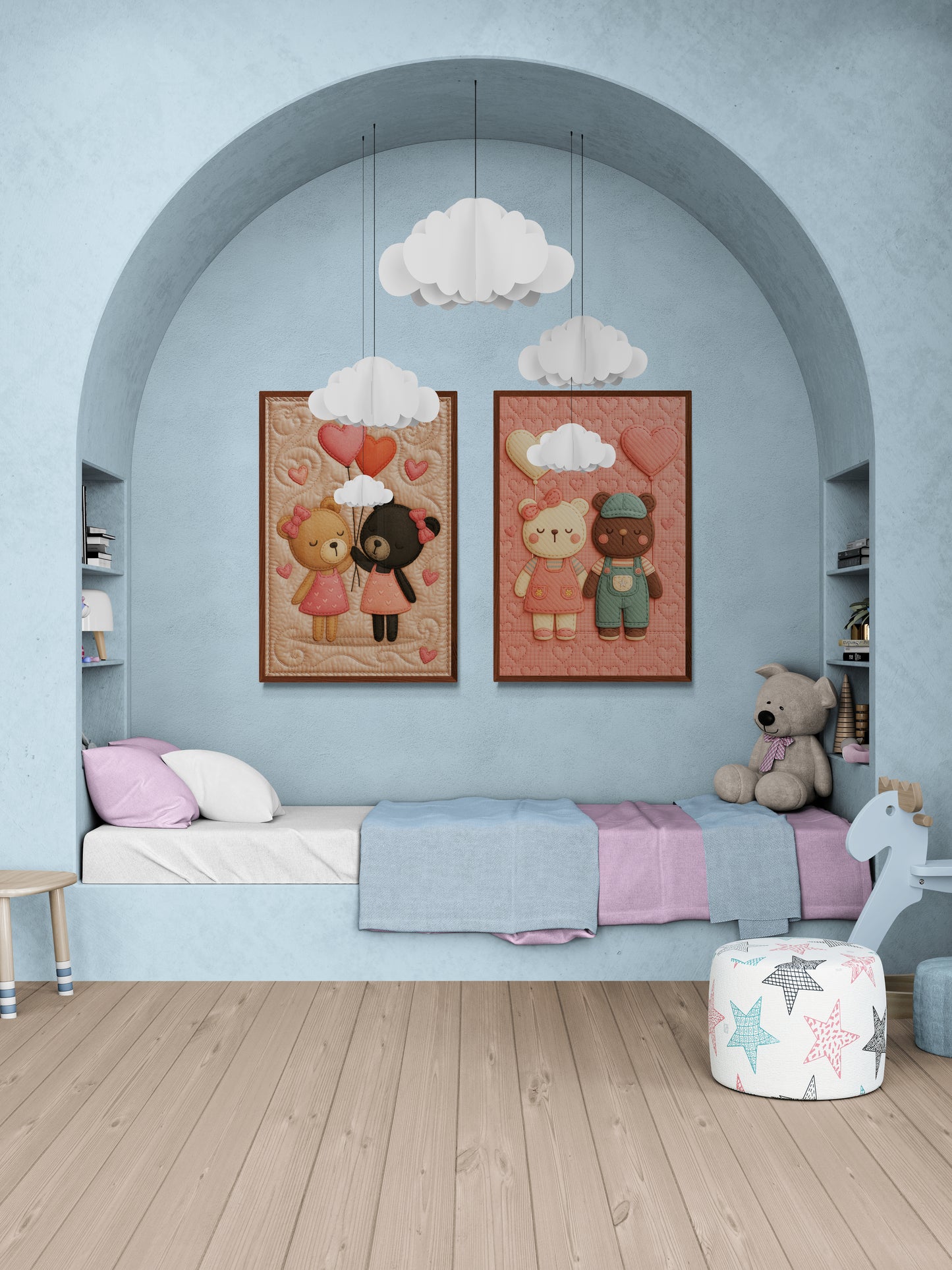 Soft Hearts & Furry Friends Appliqué-Inspired Matte Paper Poster
