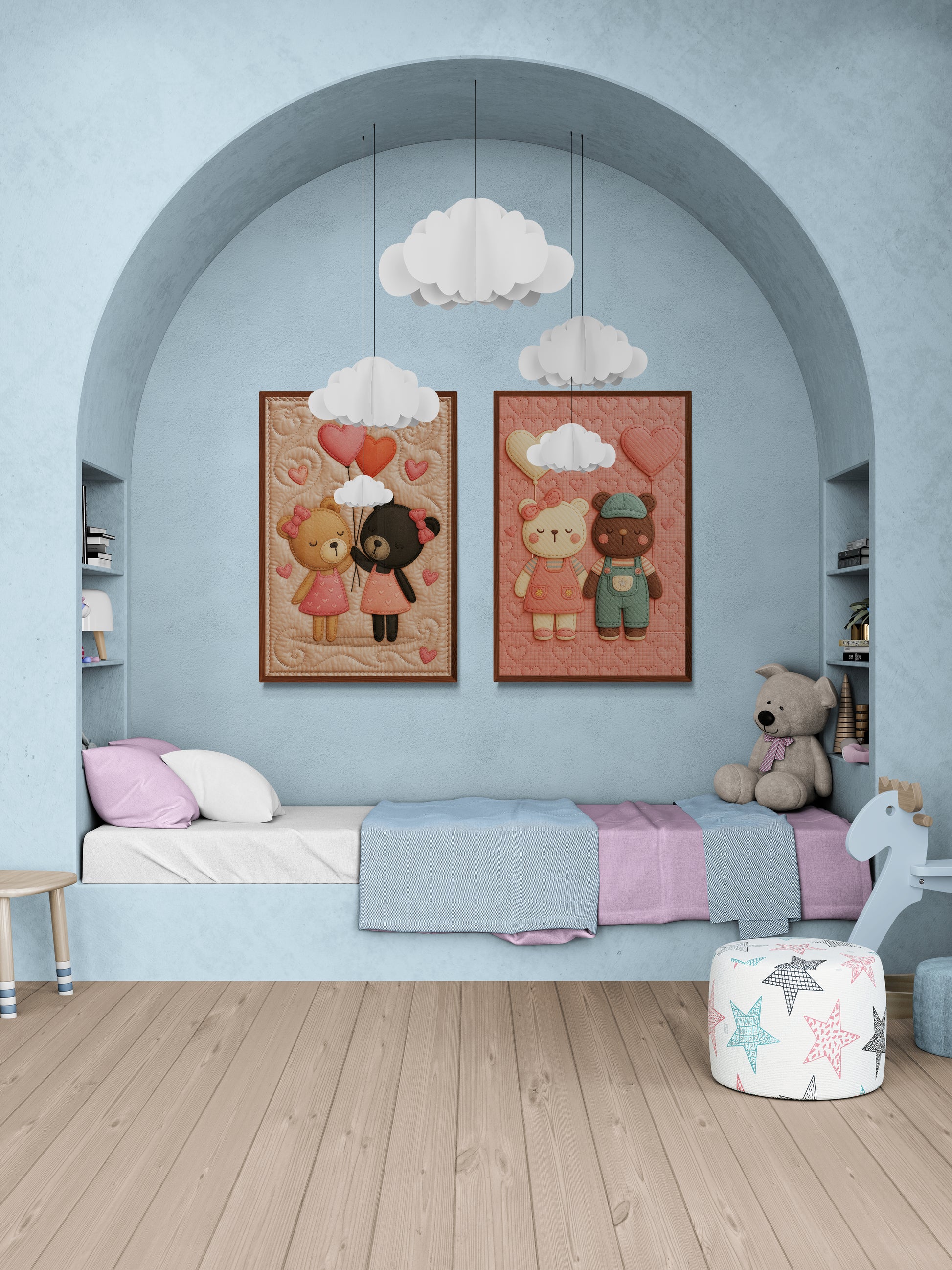 Soft Hearts & Furry Friends Appliqué-Inspired Matte Paper Poster