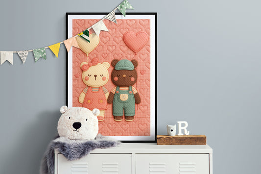 Soft Hearts & Furry Friends Appliqué-Inspired Matte Paper Poster