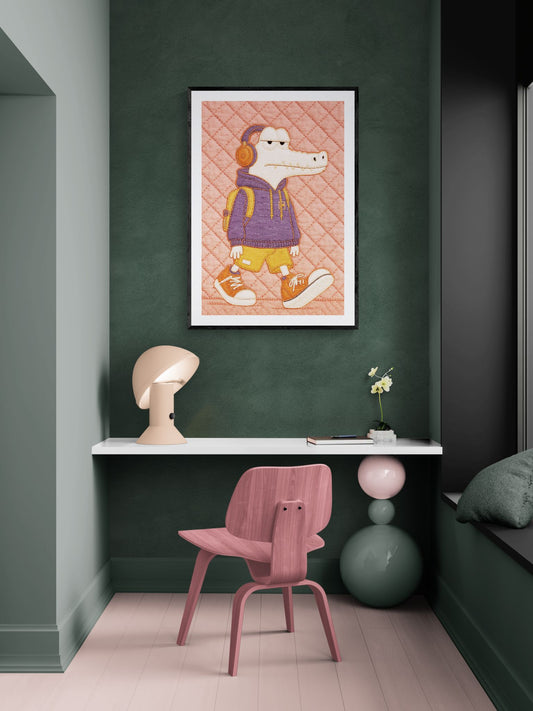 Street Crocodile Quilt-Inspired Matte Paper Poster - Pop Art