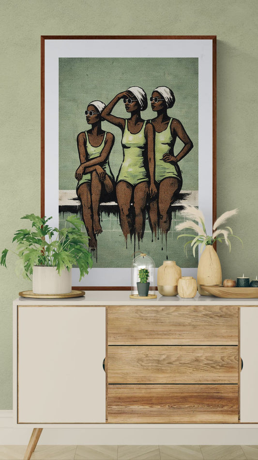 Summer Grayscale Retro Mid-Century Matte Poster, Pop Art Flair