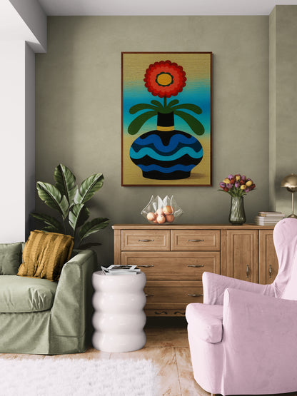 Sunlit Blossom Abstract Matte Paper Poster - Mid-Century Modern