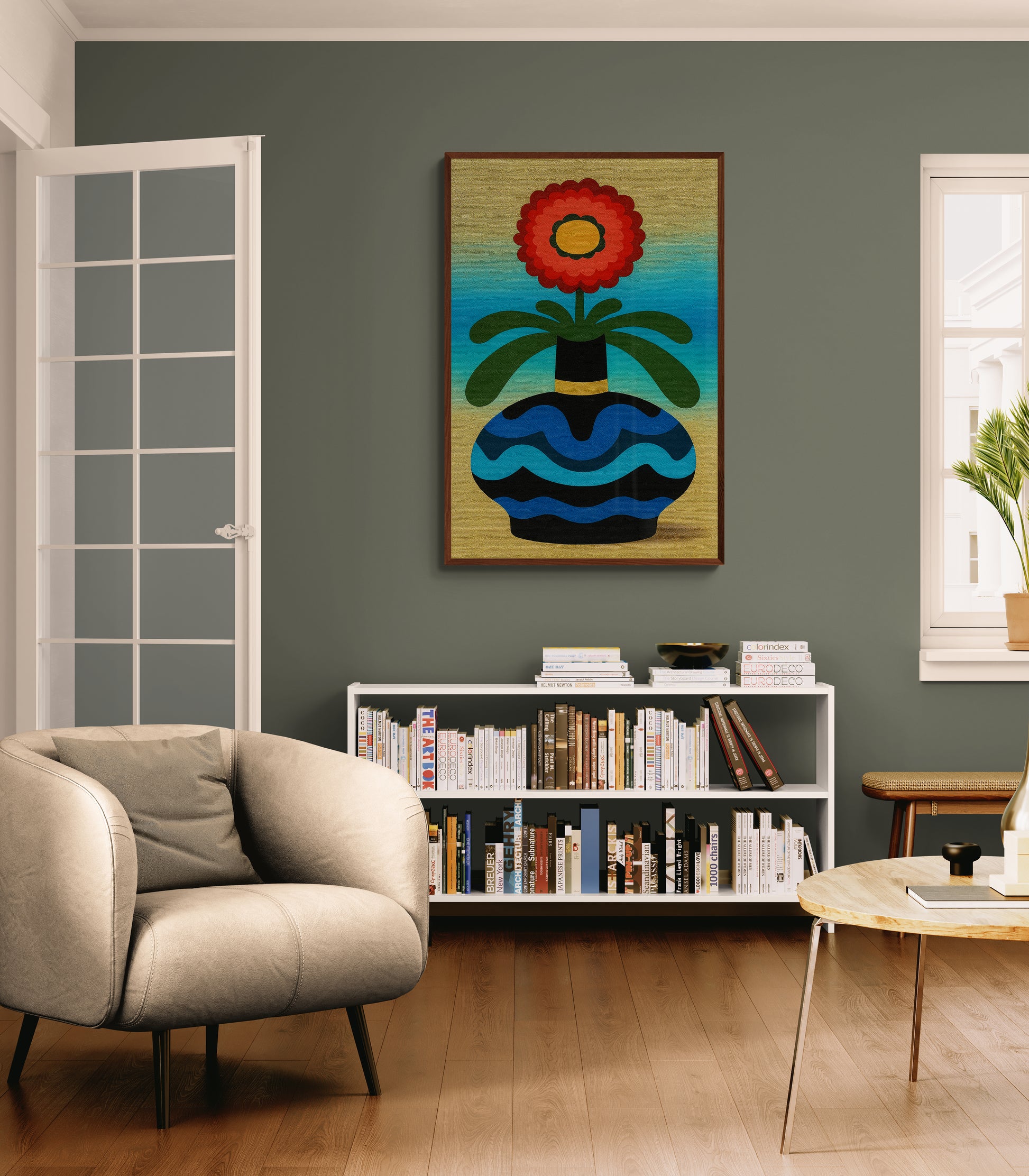Sunlit Blossom Abstract Matte Paper Poster - Mid-Century Modern