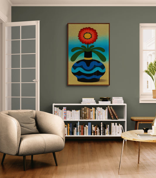 Sunlit Blossom Abstract Matte Paper Poster - Mid-Century Modern
