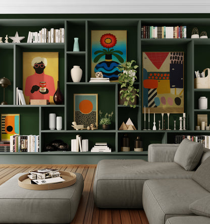 Sunlit Blossom Abstract Matte Paper Poster - Mid-Century Modern