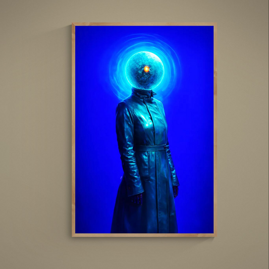 Retrato Celestial Surreal en papel mate neón-cyberpunk