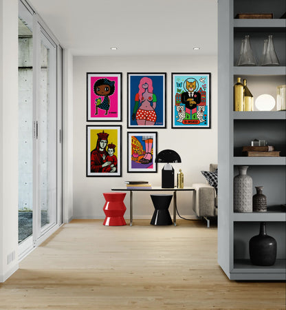 Sweet Companionship Afro Girl with Puppy Pop-Art Matte-Paper Poster