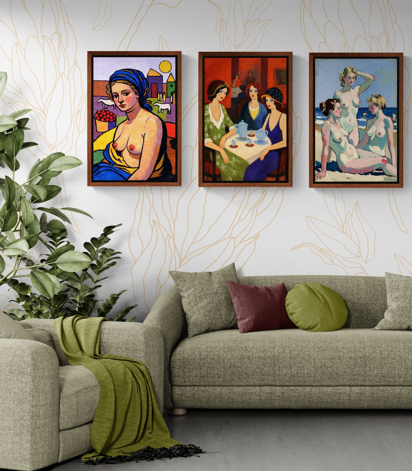 Tea Room Trio Framed Canvas Art-Deco 1920s-Inspired