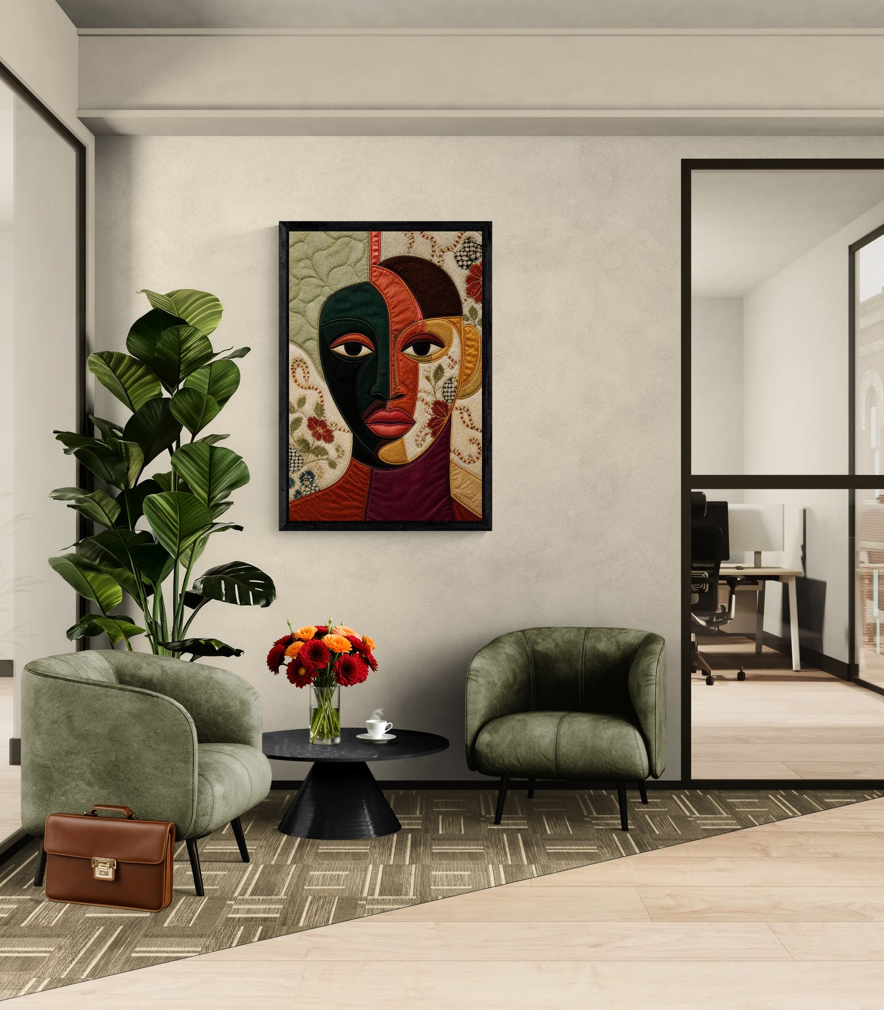 The Divided Gaze Framed Canvas Afrocentric Quilt-Inspired