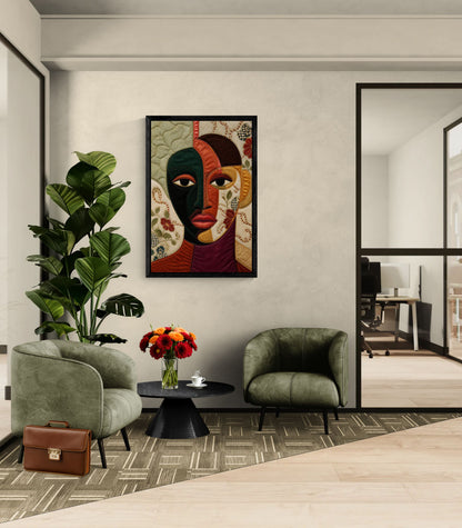 The Divided Gaze Framed Canvas Afrocentric Quilt-Inspired