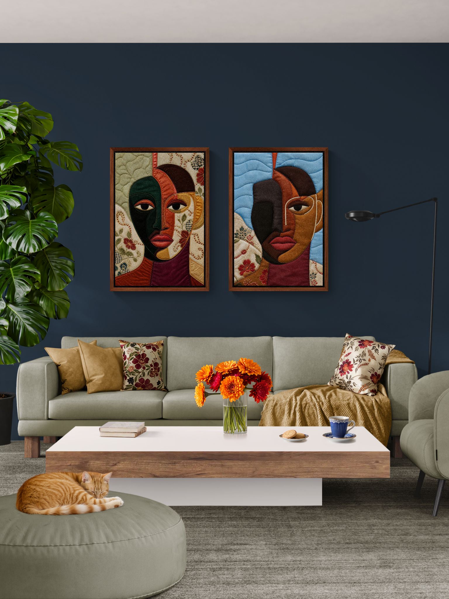 The Divided Gaze Framed Canvas Afrocentric Quilt-Inspired
