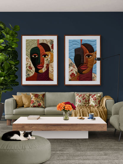 The Divided Gaze Quilted-Style Matte Paper Poster - Bisa Butler Style