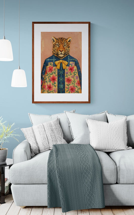 The Leopard with Flowers Anthropomorphic Matte Paper Poster