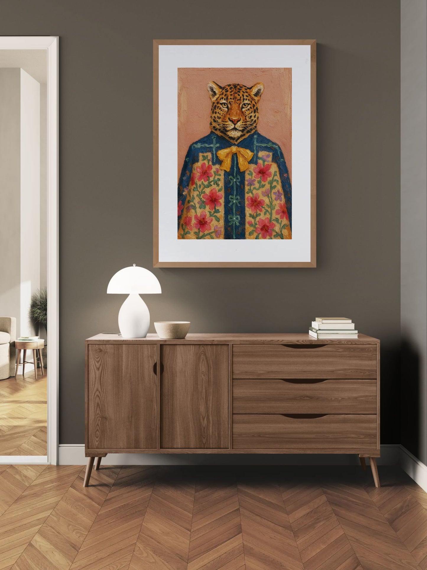 The Leopard with Flowers Anthropomorphic Matte Paper Poster
