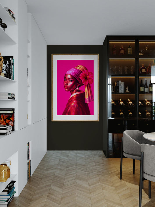 The Modern Pearl Pop-Color Matte Paper Poster - Vermeer-Inspired