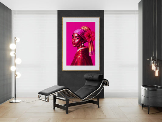 The Modern Pearl Pop-Color Matte Paper Poster - Vermeer-Inspired