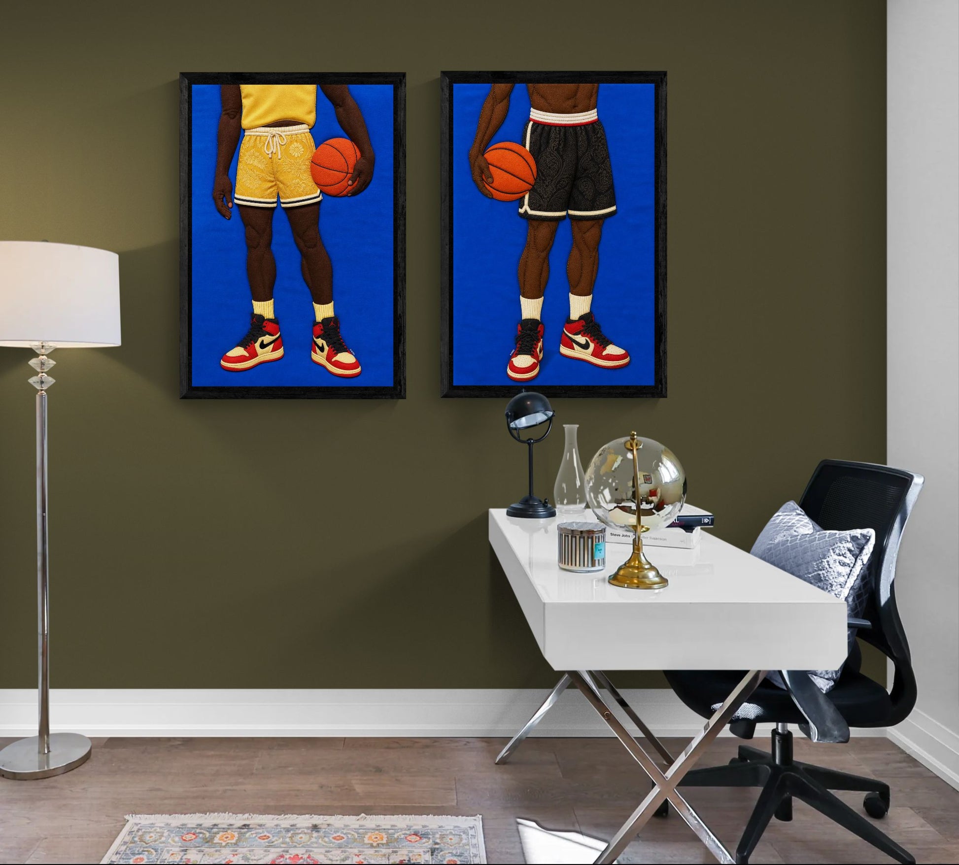 Quilted Basketball Framed Canvas Quilt-Inspired Afrocentric