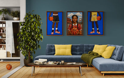 Quilted Basketball Framed Canvas Quilt-Inspired Afrocentric