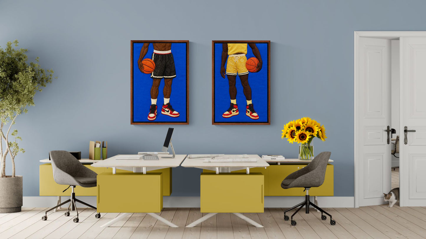 Quilted Basketball Framed Canvas Quilt-Inspired Afrocentric