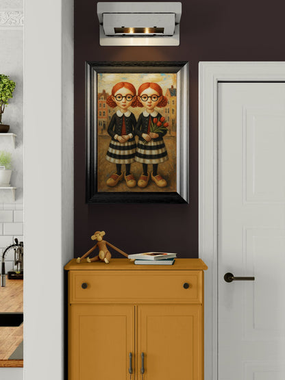 The Twin Sisters Storybook-Style Matte Paper Poster - Folk Art