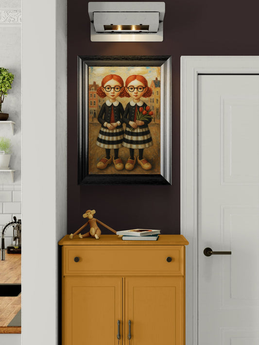 The Twin Sisters Storybook-Style Matte Paper Poster - Folk Art
