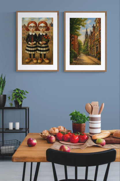 The Twin Sisters Storybook-Style Matte Paper Poster - Folk Art
