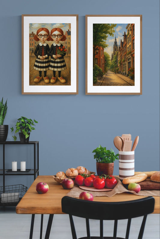 The Twin Sisters Storybook-Style Matte Paper Poster - Folk Art
