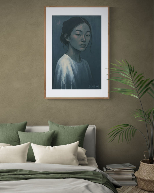 The Silent Emotion Blue-Gray Matte Paper Poster in Expressionist Style