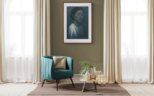The Silent Emotion Blue-Gray Matte Paper Poster in Expressionist Style