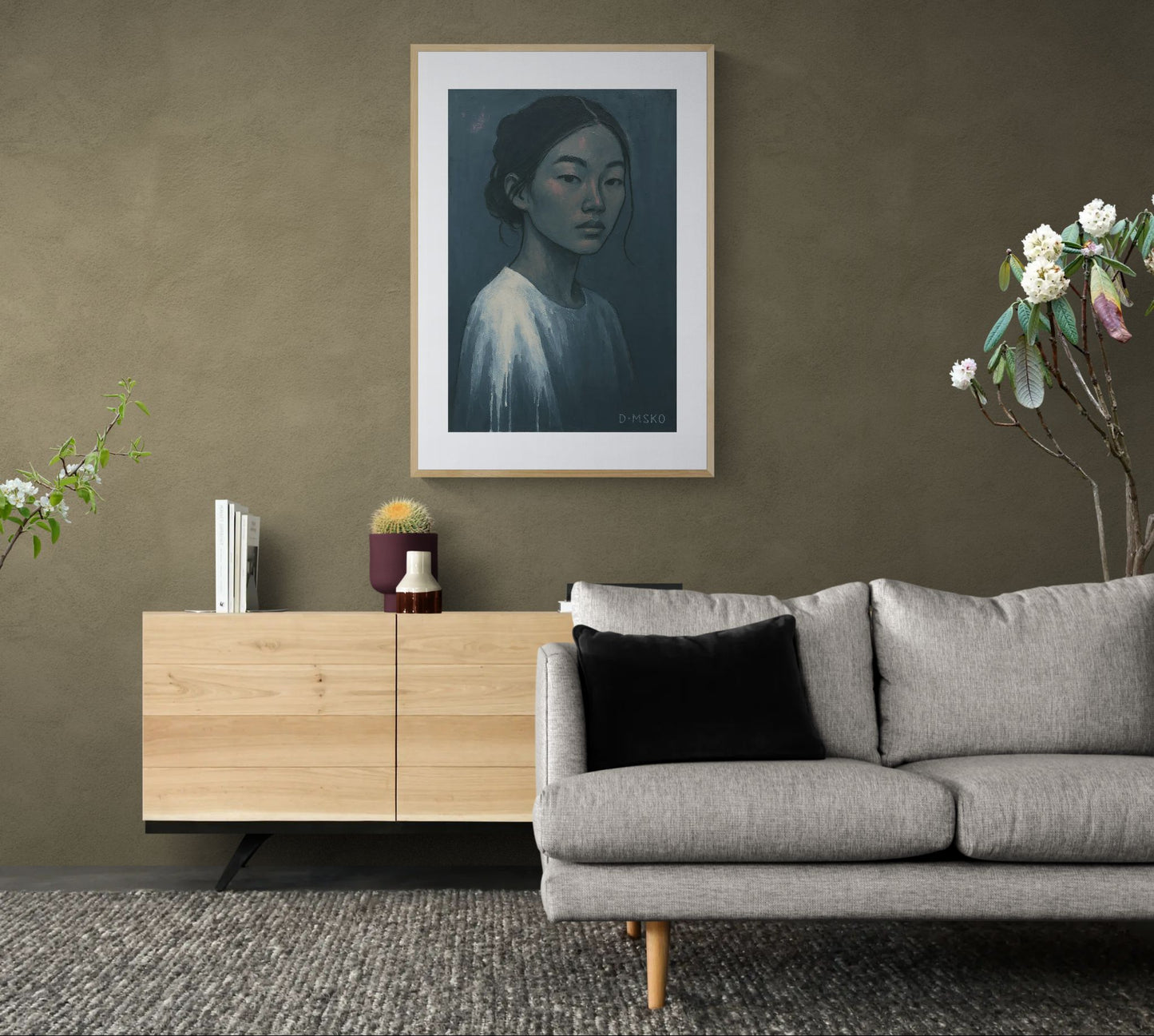 The Silent Emotion Blue-Gray Matte Paper Poster in Expressionist Style