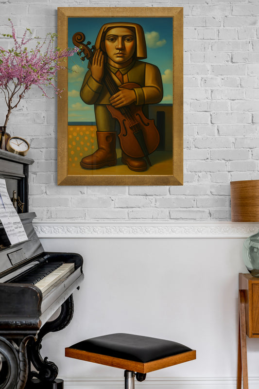 The Violinist Surreal-Figurative Matte Paper Poster - Modernist Style