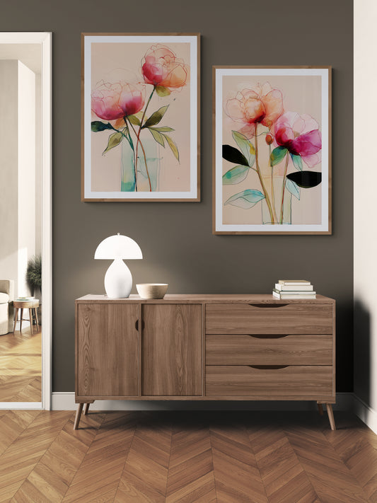 Peony Whispers Blush of Spring Watercolor-Botanical Matte Paper Poster