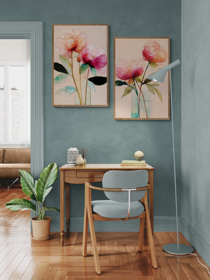 Peony Whispers Blush of Spring Watercolor-Botanical Matte Paper Poster