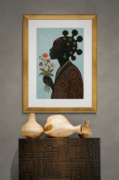 Floral Whispers Afrocentric Textile-Inspired Matte Poster