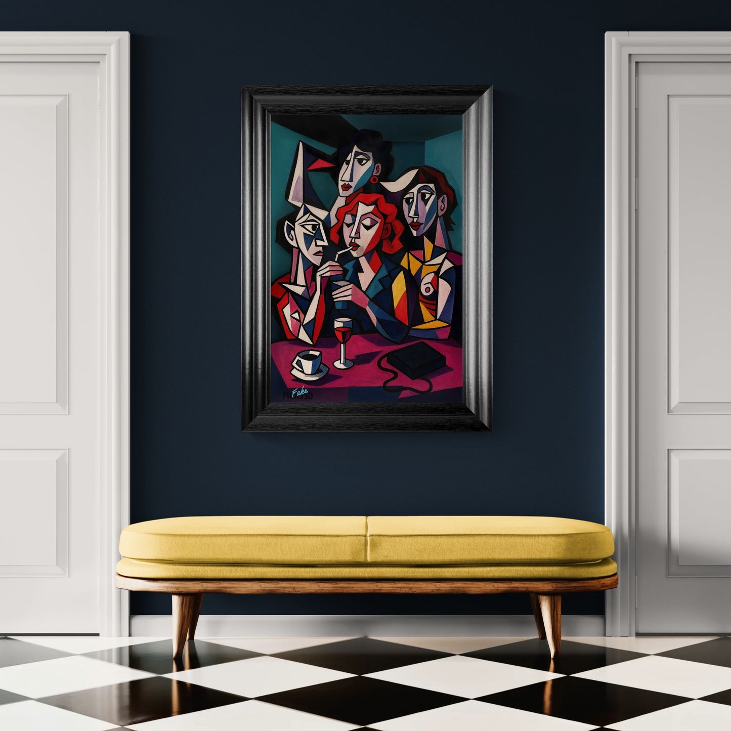 Women at the Bar Geometric-Cubist Matte Paper Poster - Picasso Style